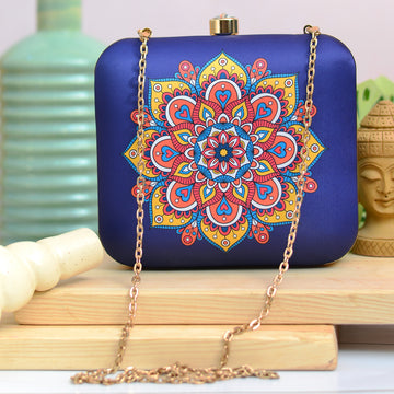 Artklim Royal Blue Mandala Printed Clutch