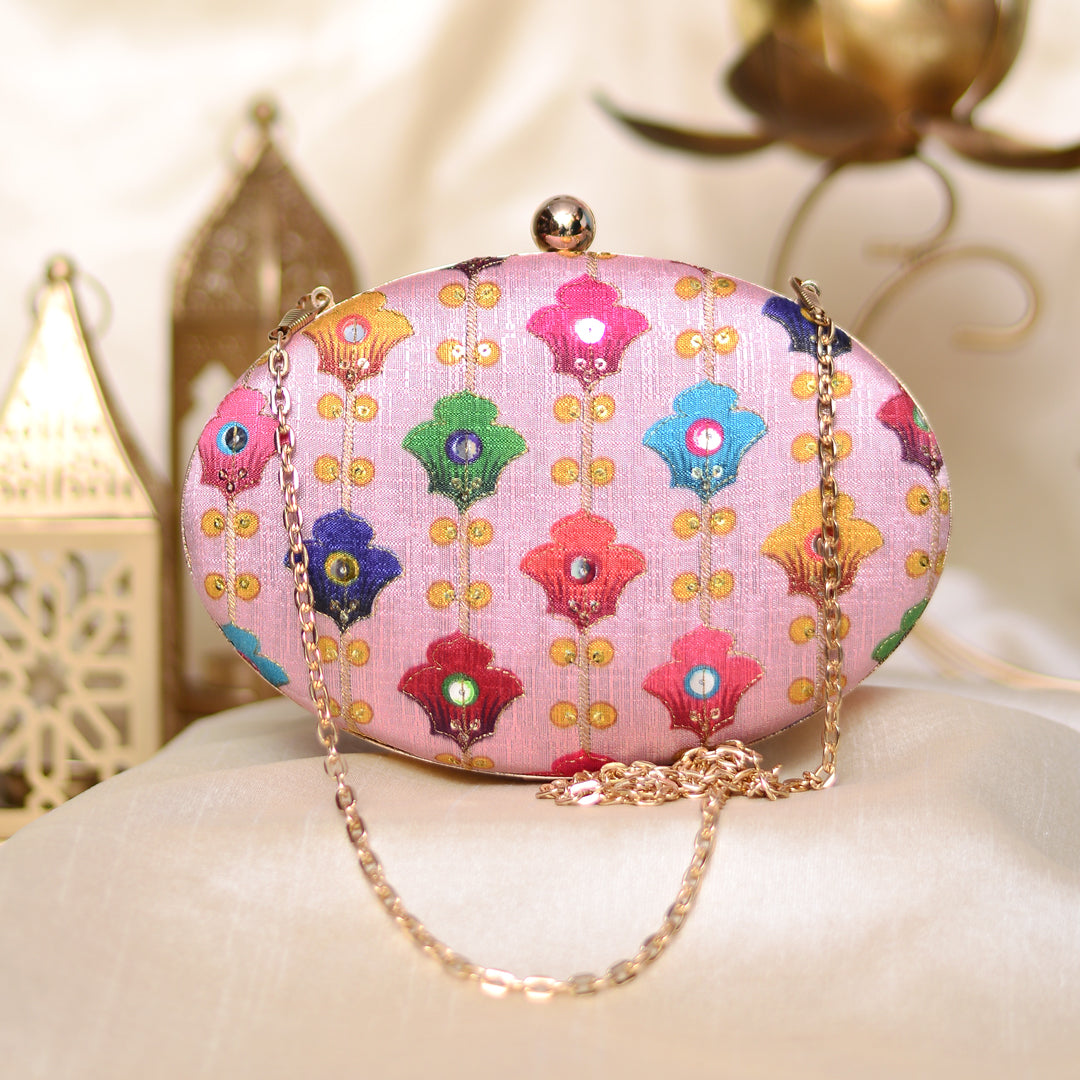Multicolor Oval Shaped Clutch