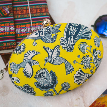 Artklim Yellow & Blue Birds Madhubani Print Clutch