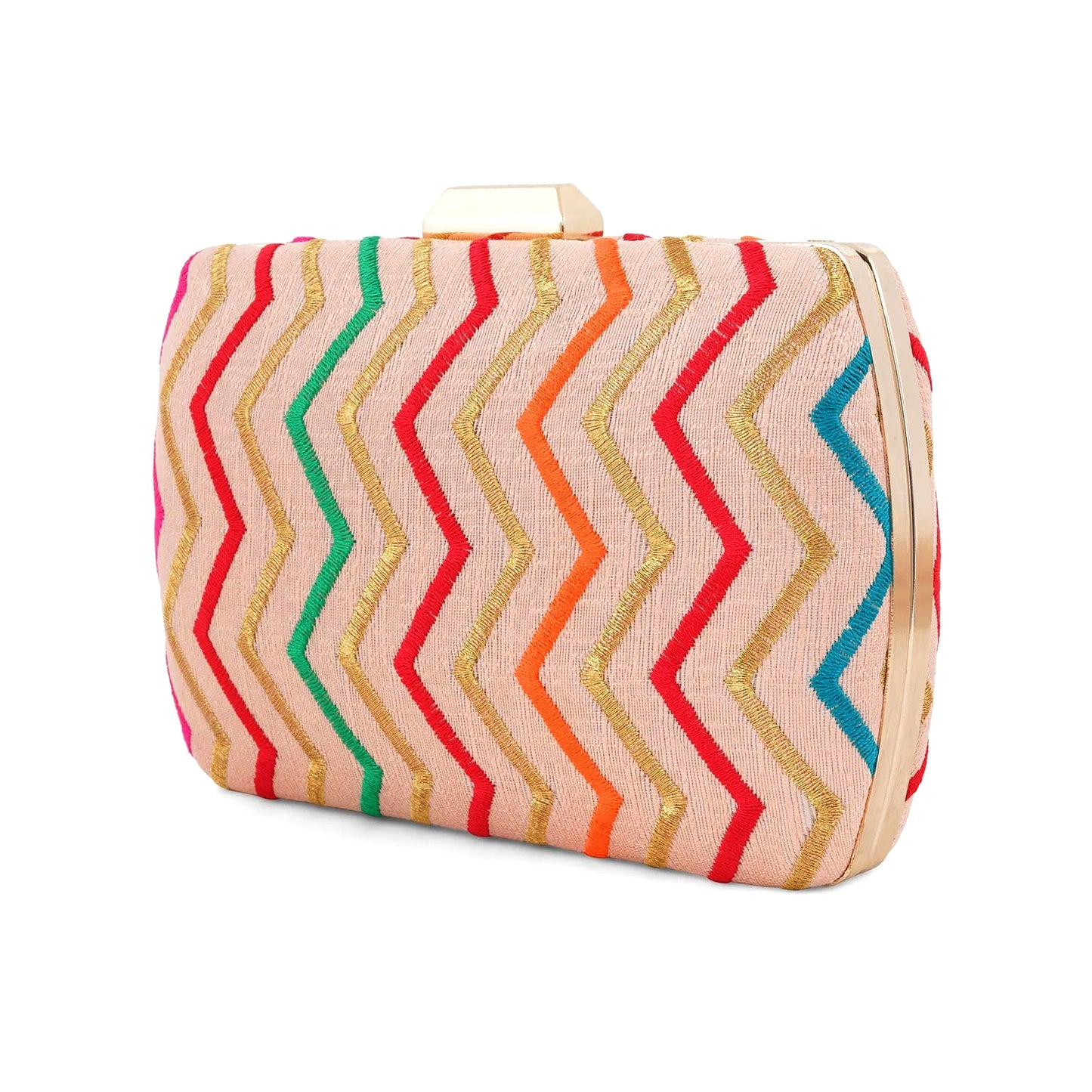 Multicolor Zigzag Embroidered Clutch