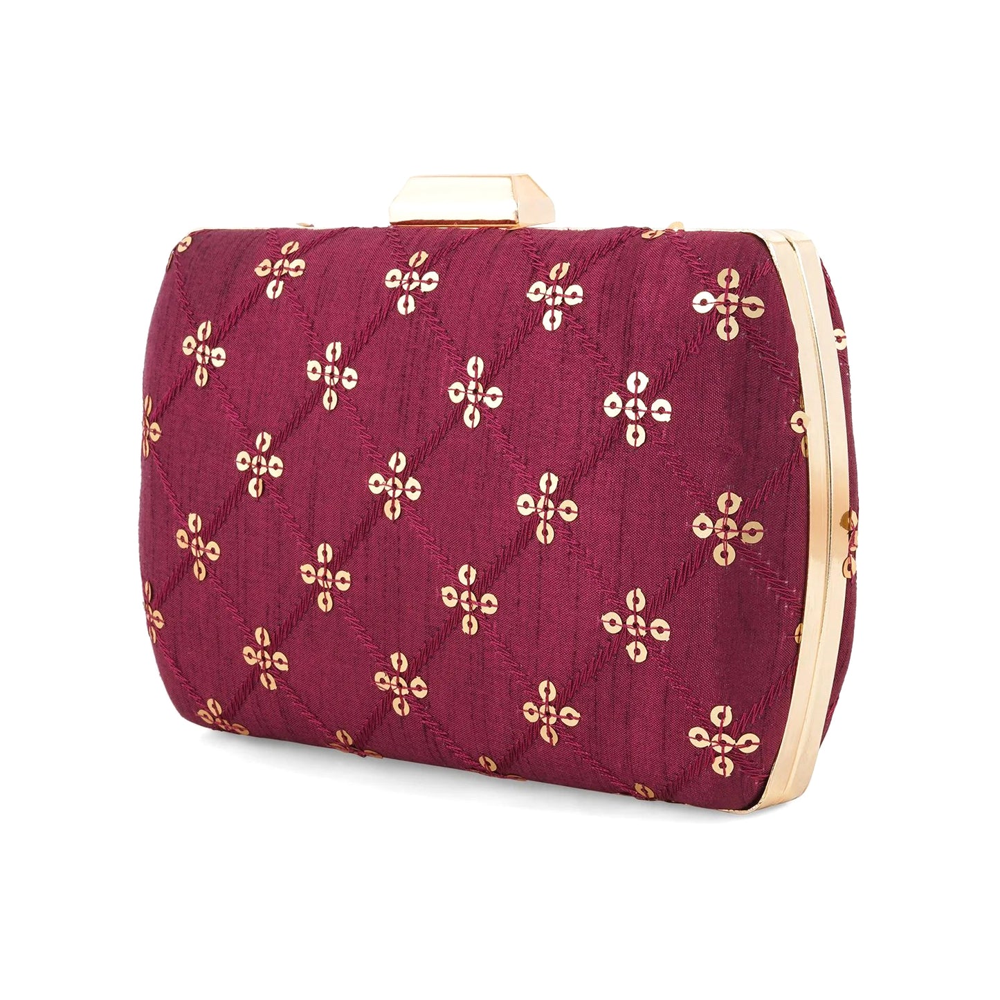 Wine Red Embroidered Clutch