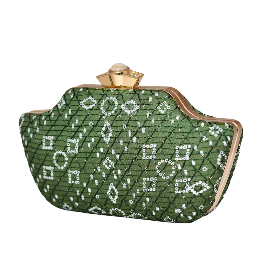 Green Embroidered Clutch