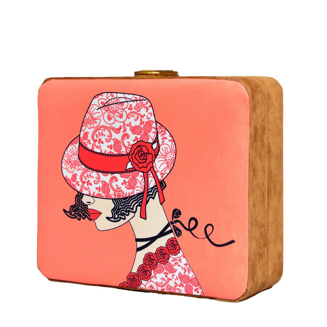 Floral Hat Woman Printed MDF Clutch