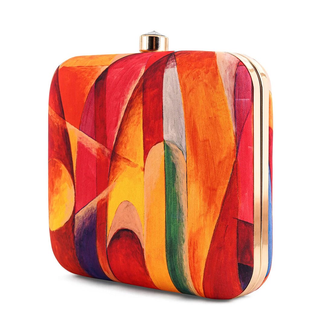 Orange-Yellow Pattern Printed Clutch