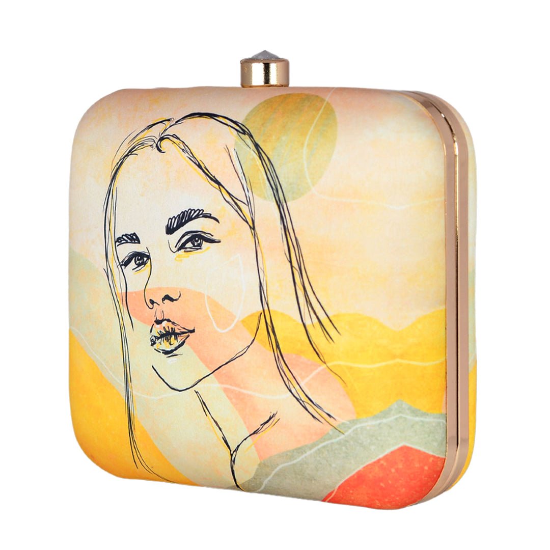 Woman Face Portrait Printed Clutch
