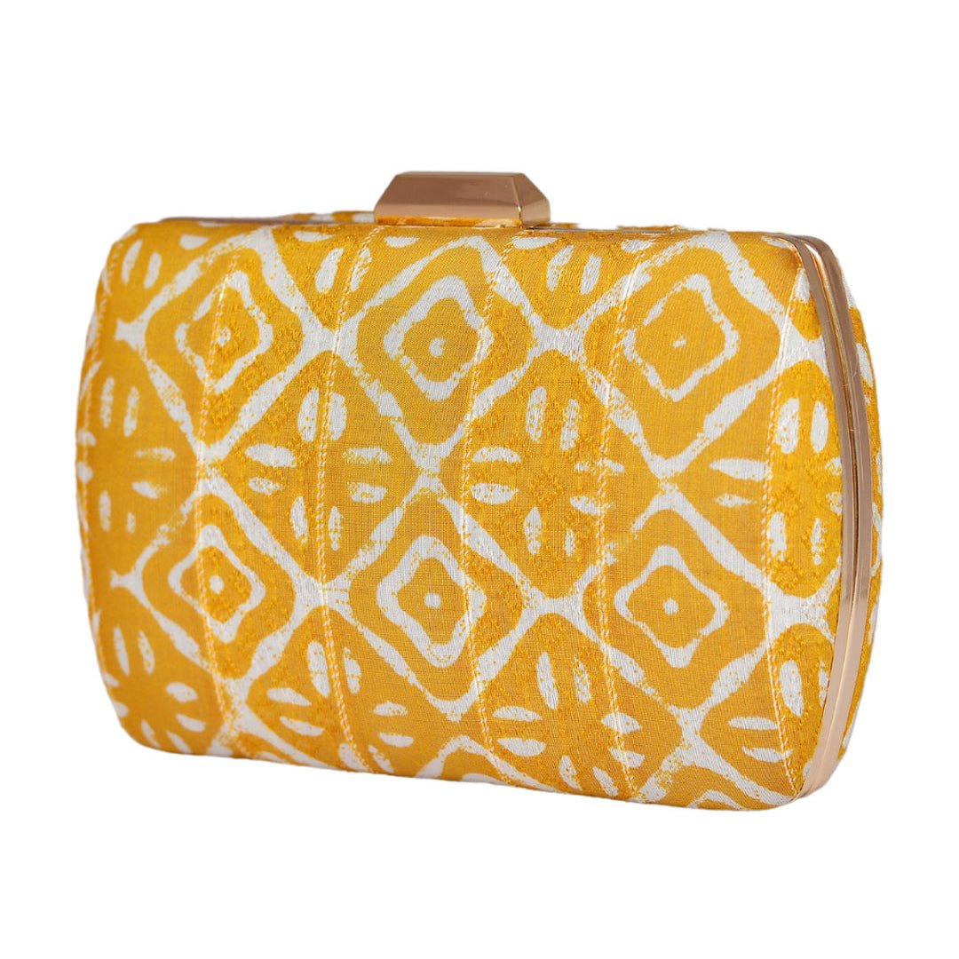 Yellow Pattern Fabric Clutch