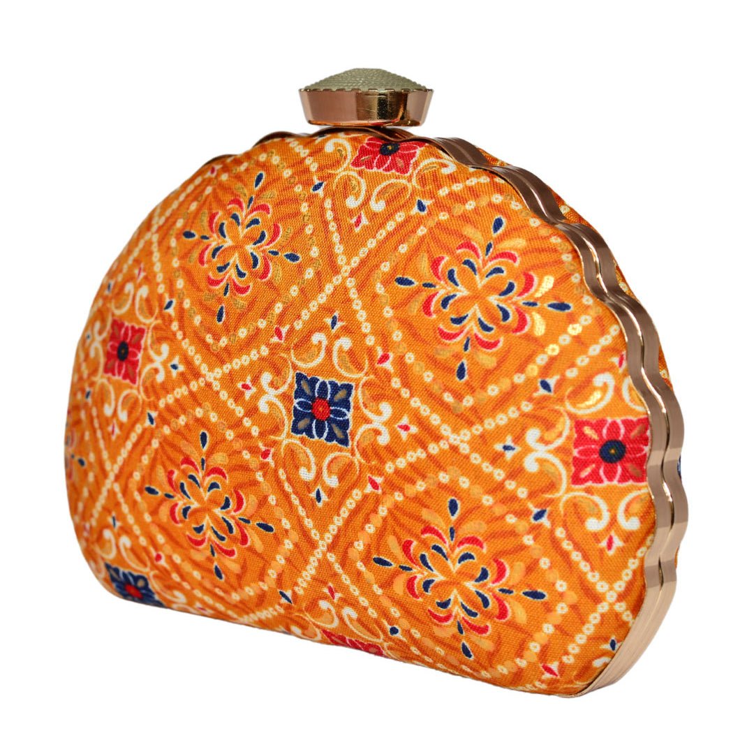 Yellow Embroidered Moon Clutch