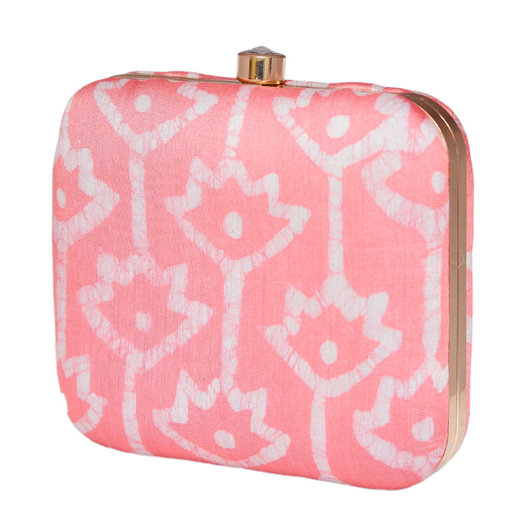 Pastel Pink Fabric Printed Clutch