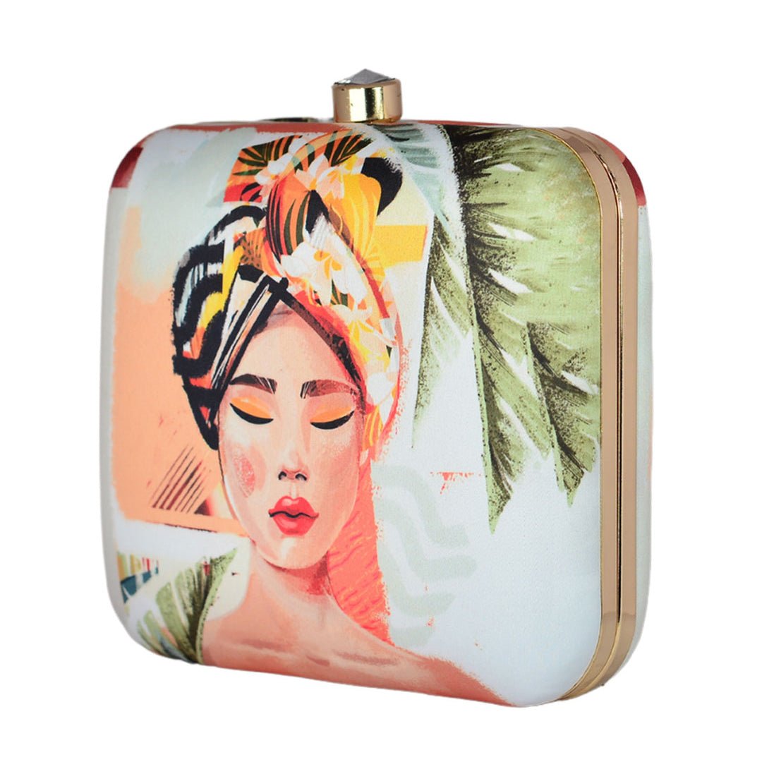 Dreamy Woman Portrait Printed Clutch
