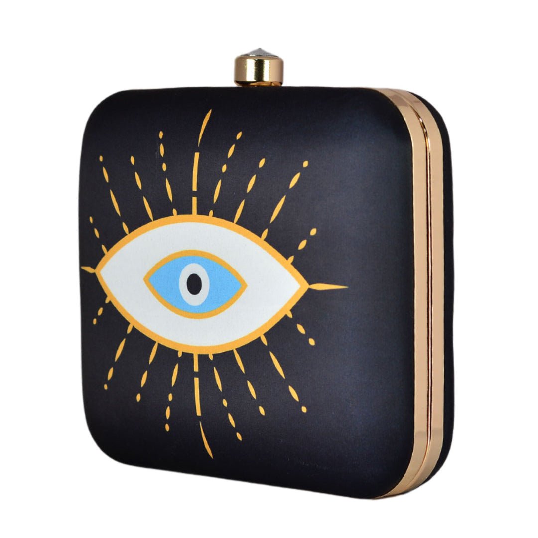 Orange-White Evil Eye Printed Clutch