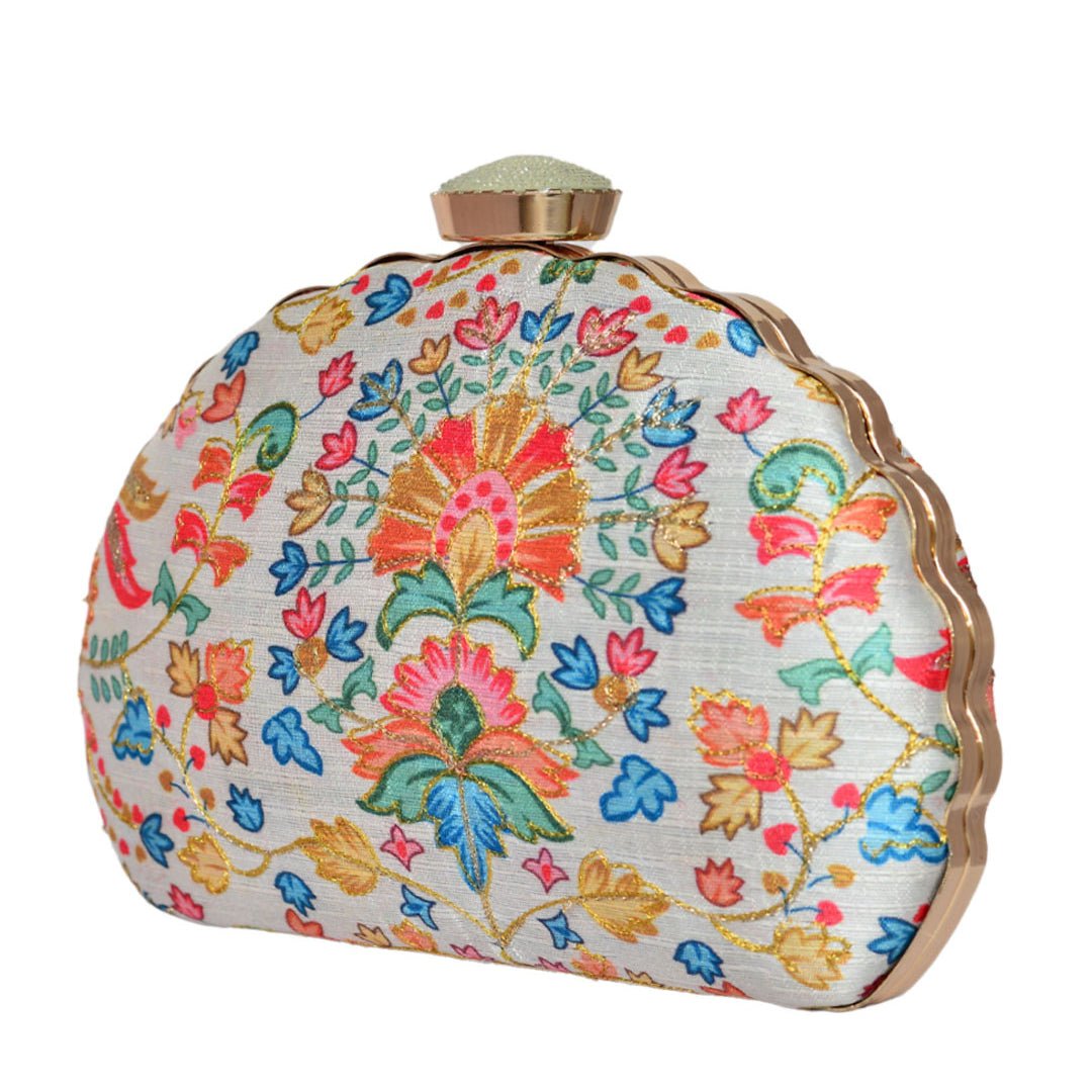 Multicolor Floral Moon Clutch
