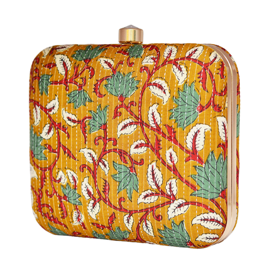 Yellow Floral Fabric Clutch