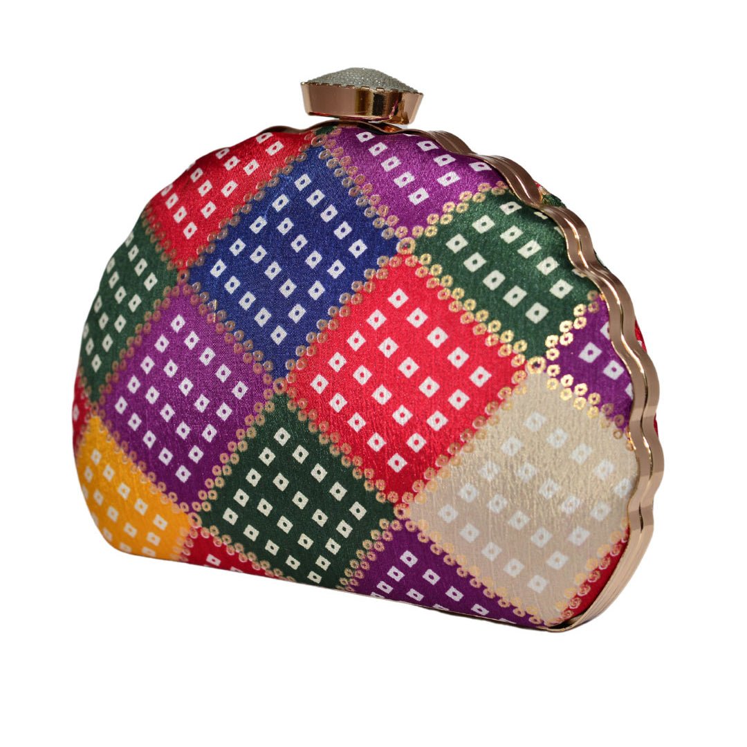 Mixed Pattern Moon Clutch