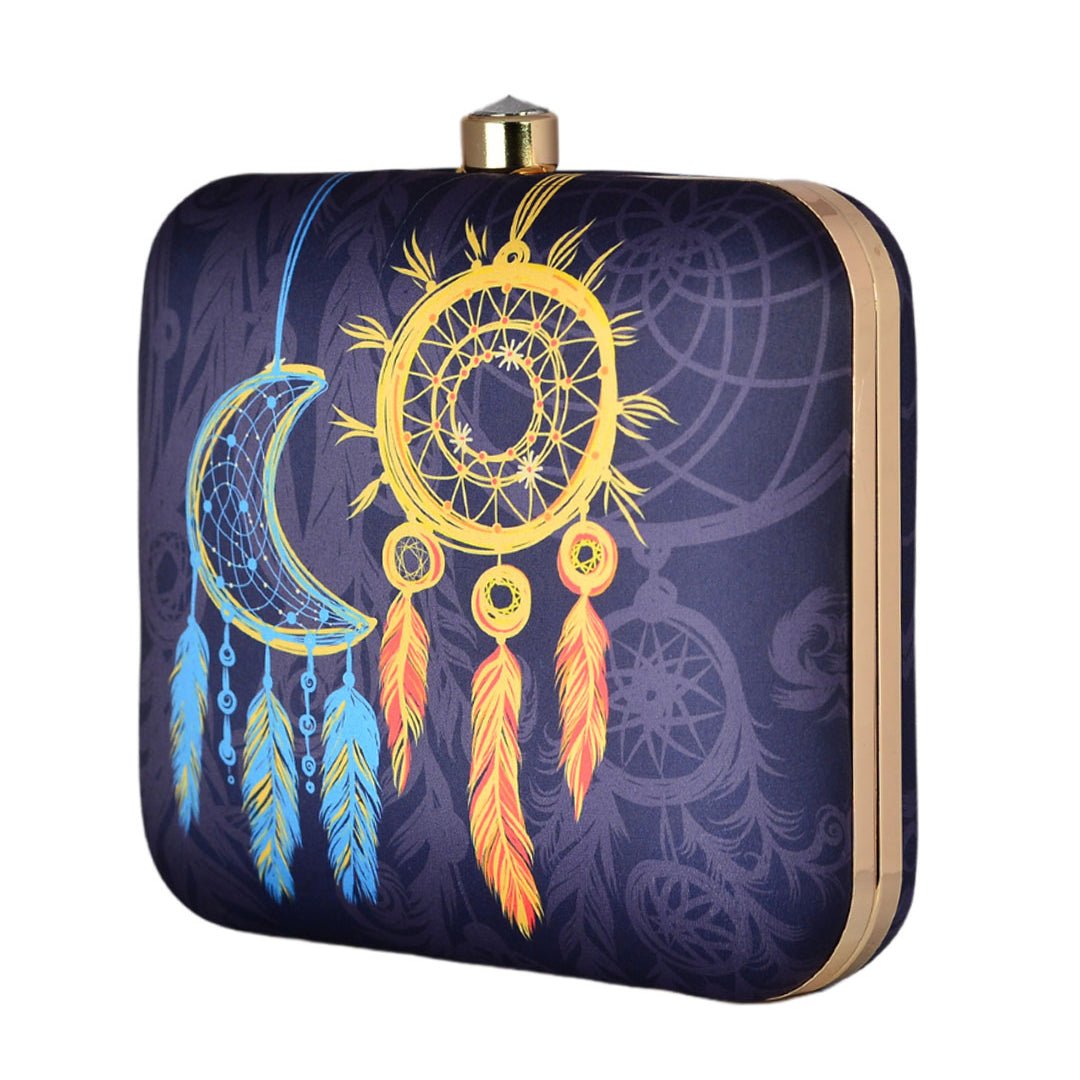 Blue-Orange Dream Catcher Printed Clutch