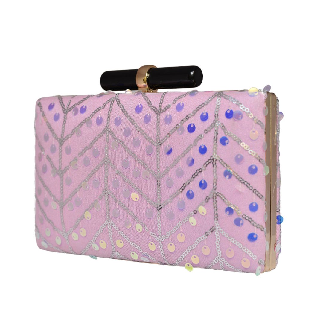 Pink Zigzag Sequins Clutch