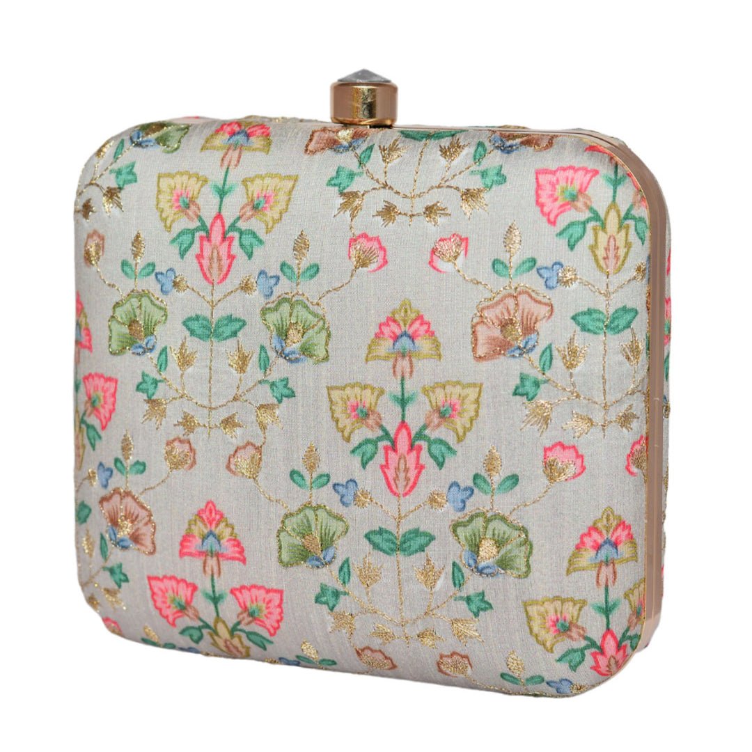 Light Grey Floral Clutch