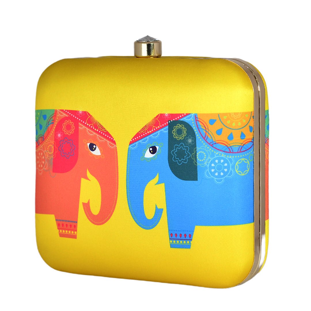 Red And Blue Elephant Printed Clutch