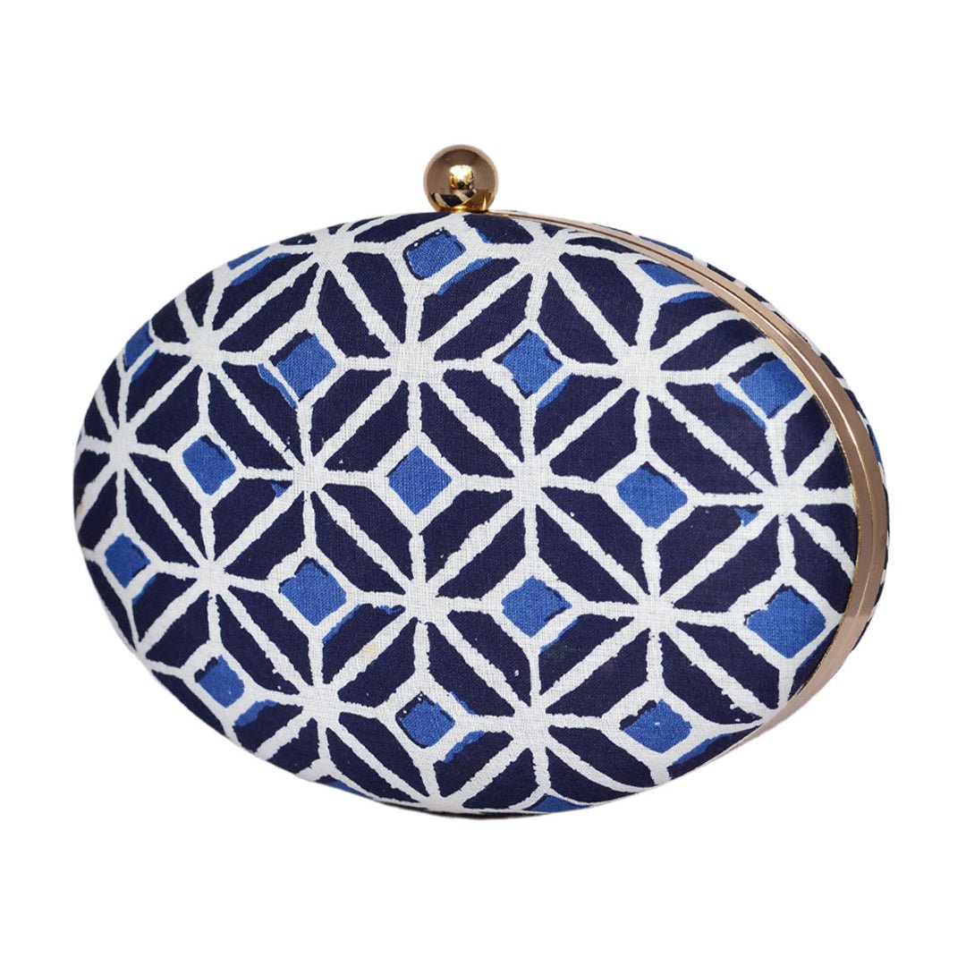 Blue Printed Oval Clutch