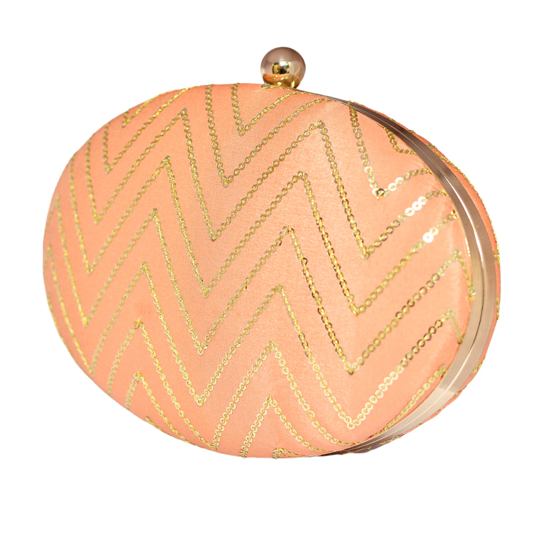 Peach Embroidered Oval Clutch