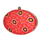 Red Printed Oval Clutch