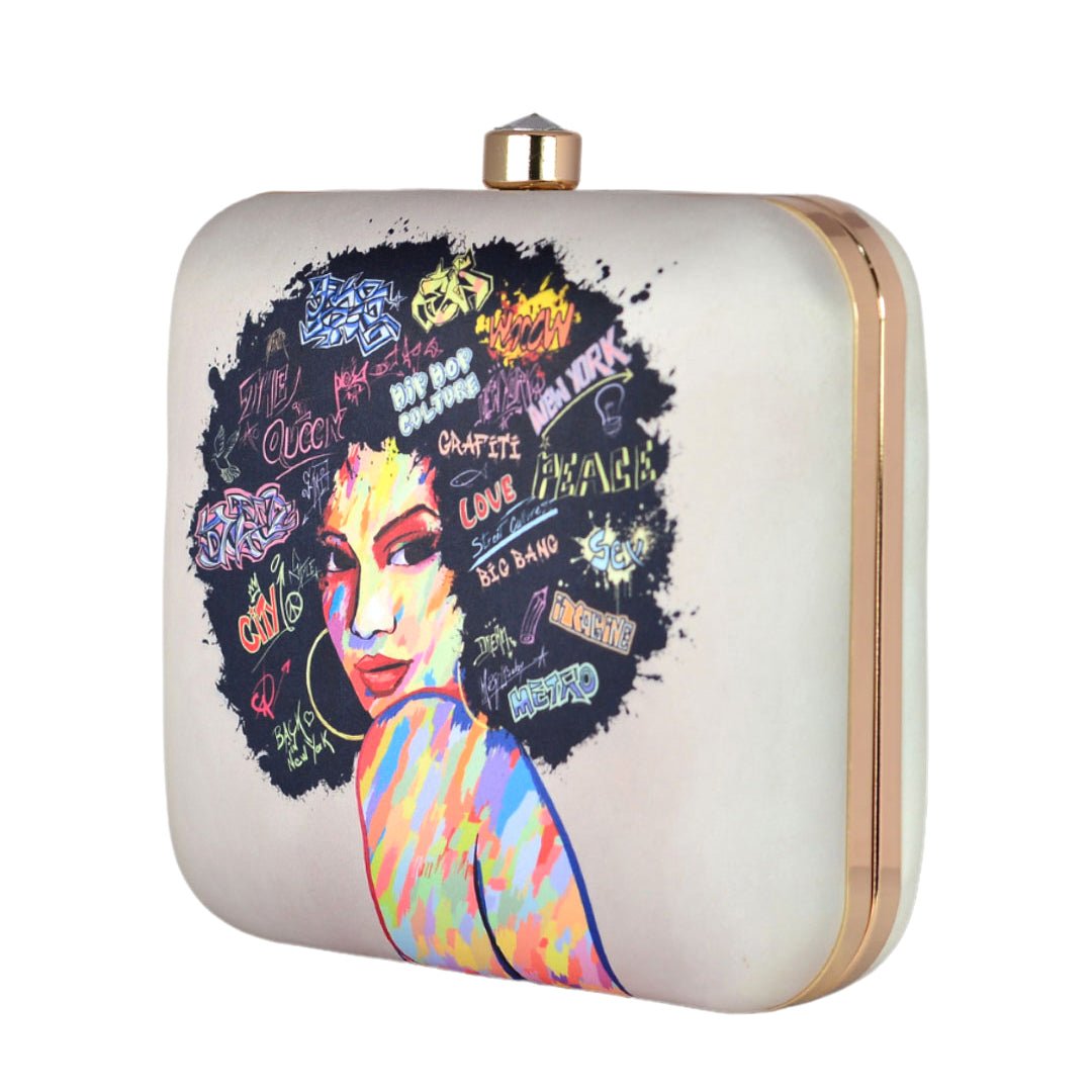 Quirky Hairstyle Woman Printed Clutch