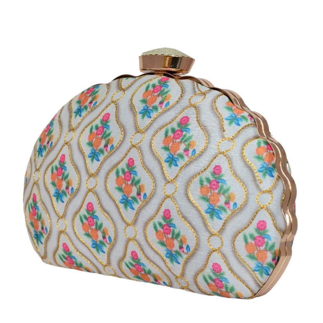 White Symmetrical Moon Clutch