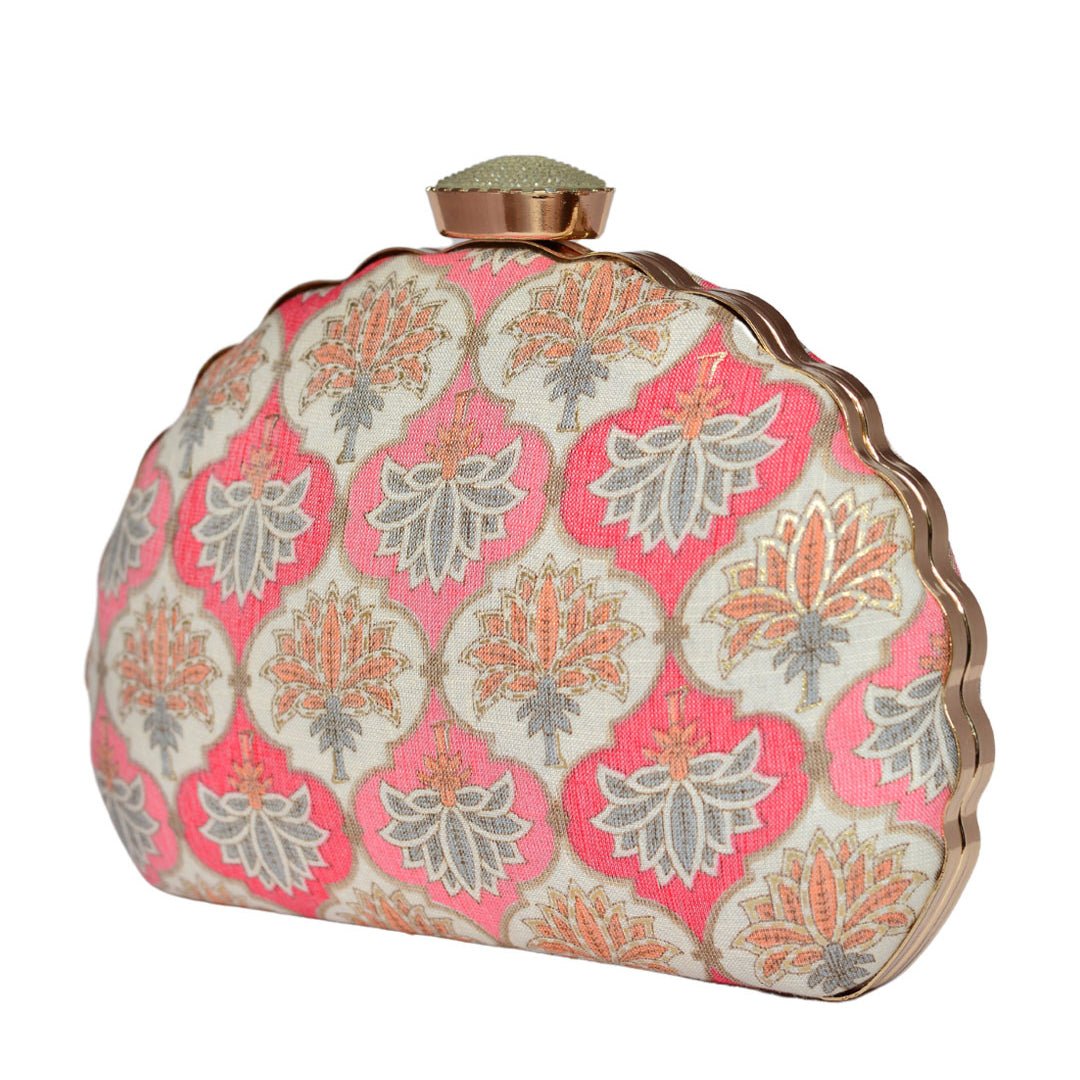Red-White Embroidered Moon Clutch