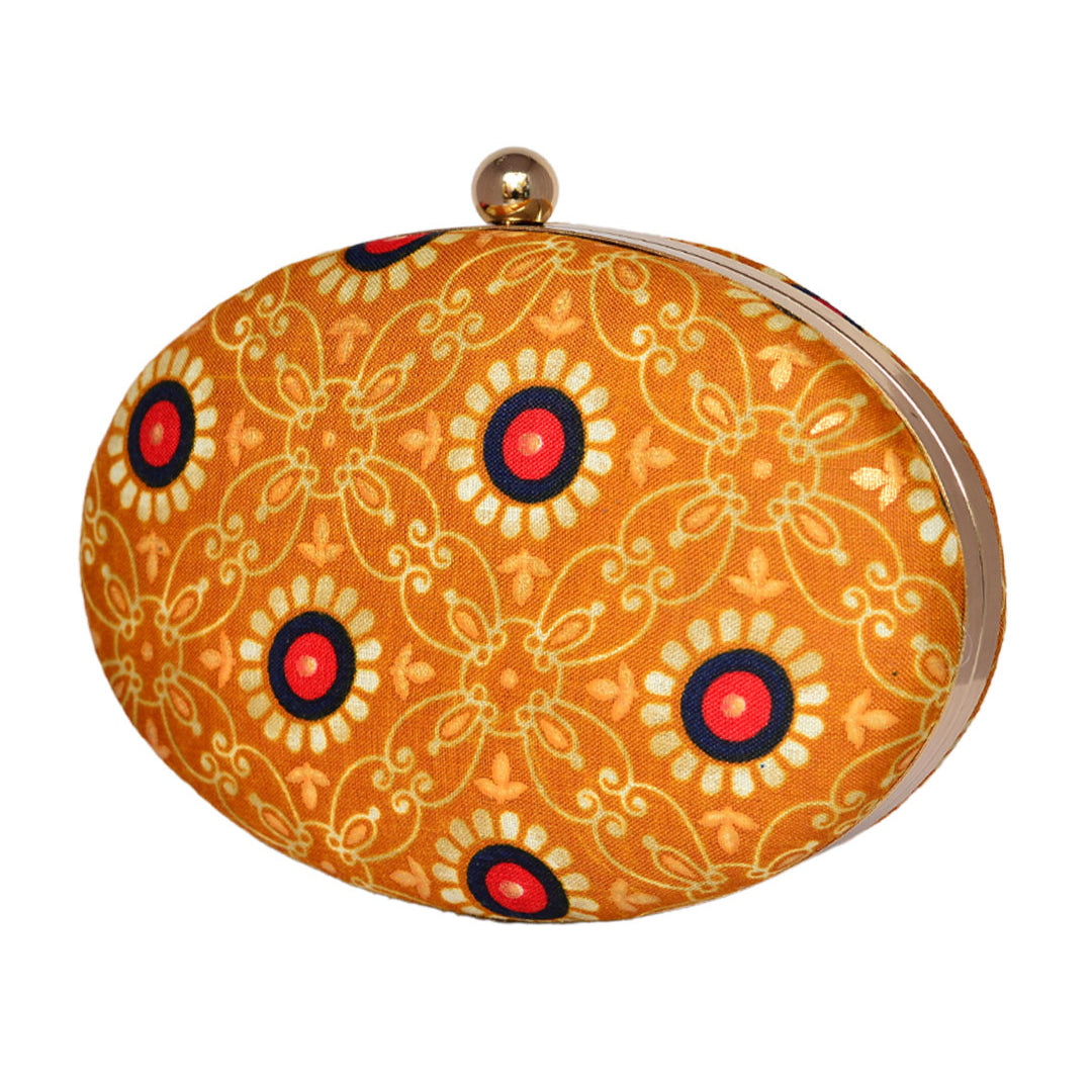 Gold Yellow Printed Oval Clutch