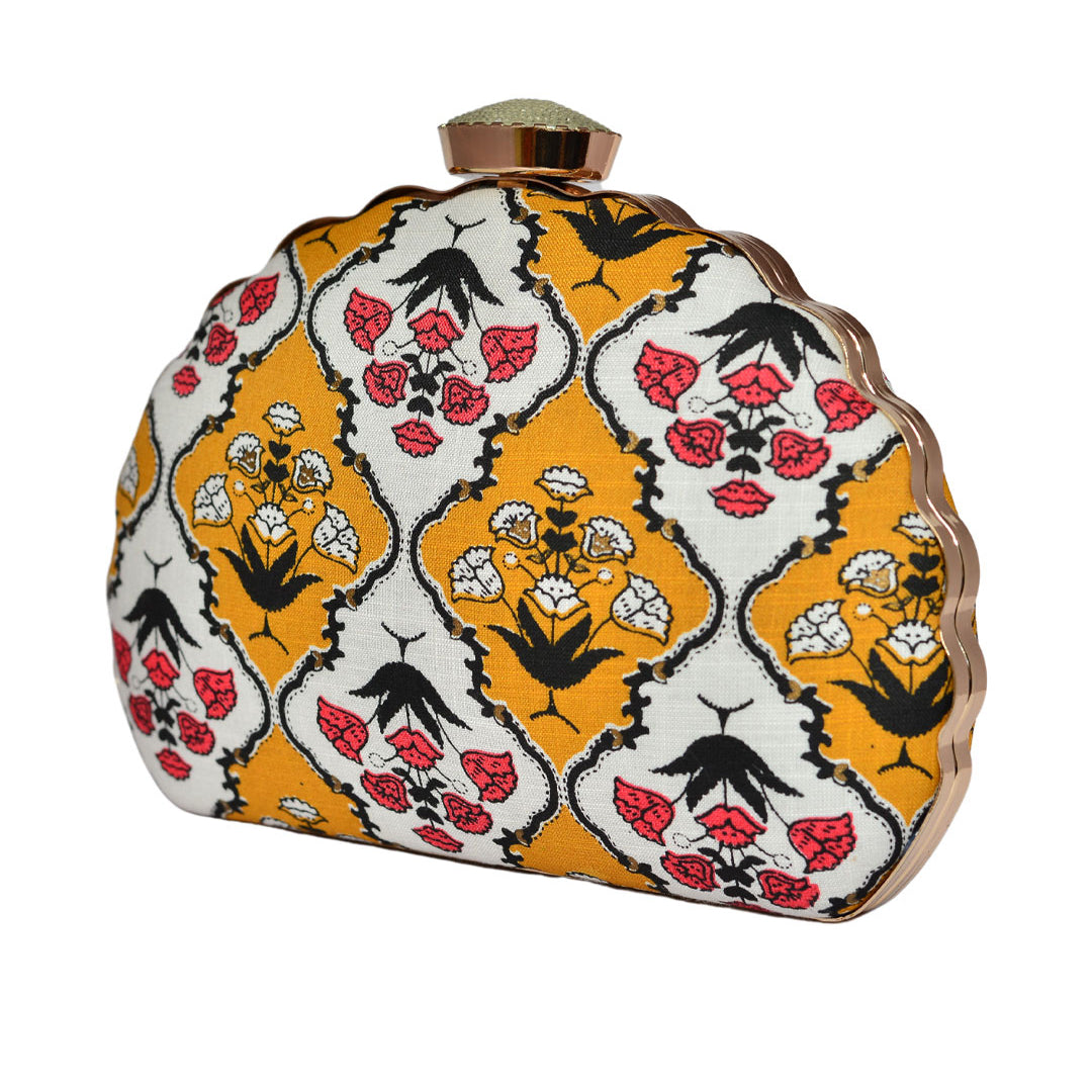 Yellow-White Embroidered Moon Clutch