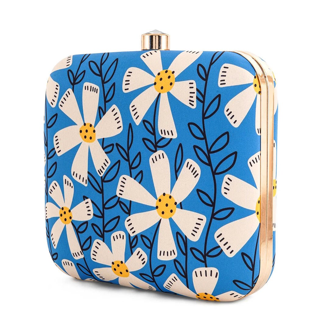 White Floral Printed Clutch