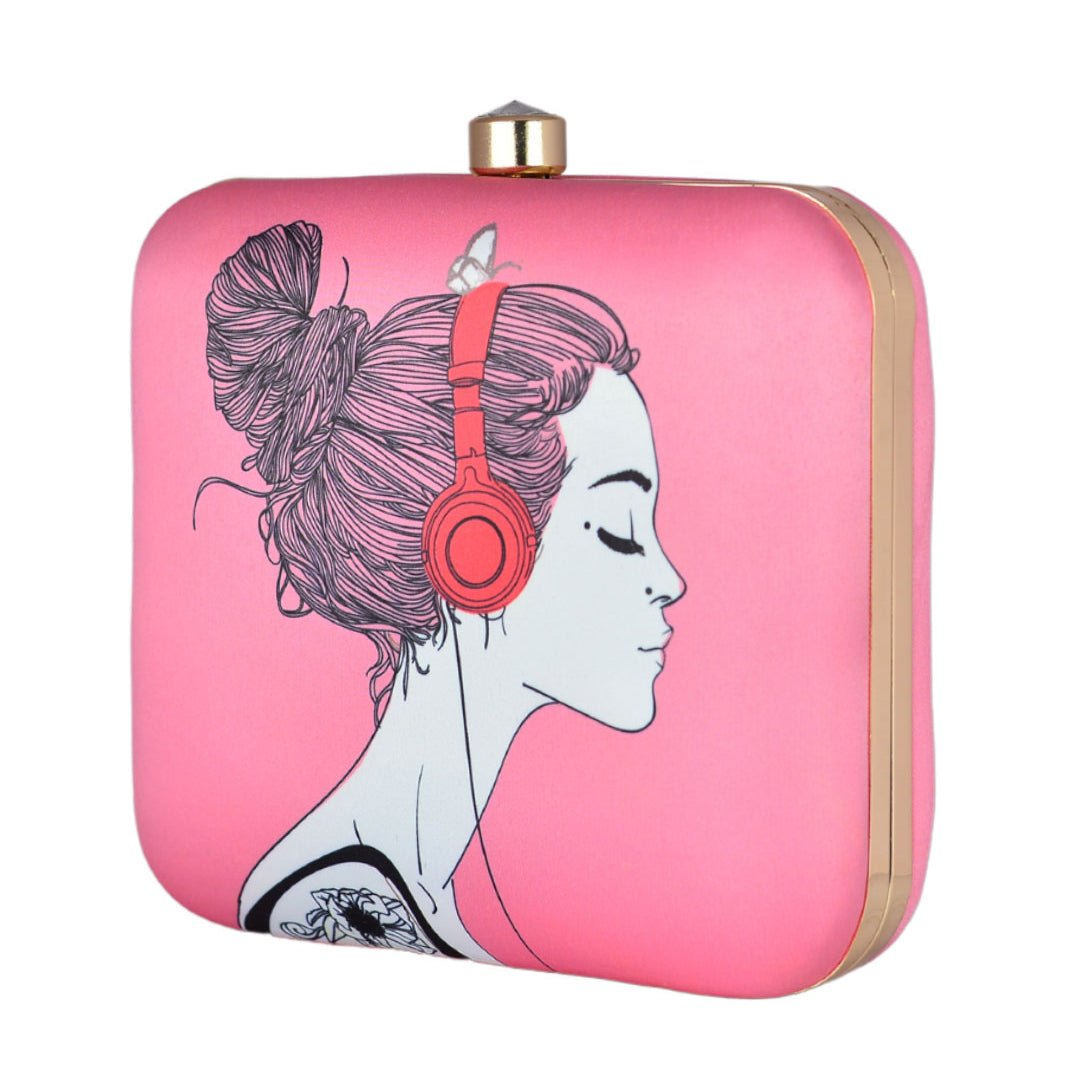 Pink Woman Portrait Printed Clutch