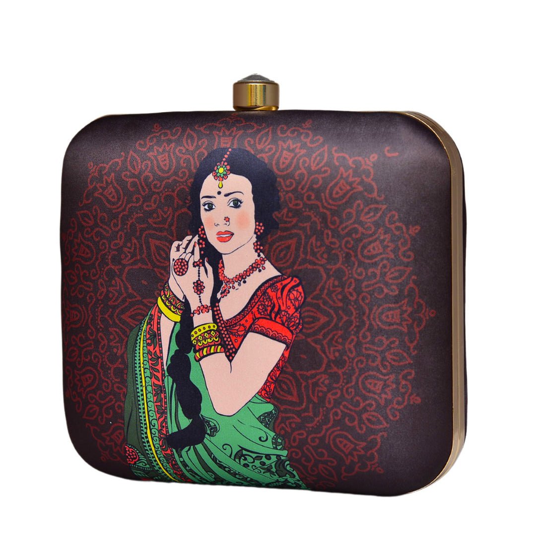 Green Saree Women Printed Clutch