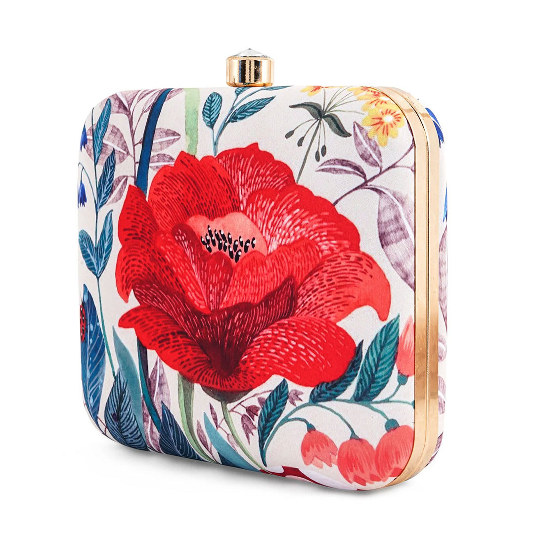Red Flower Printed Clutch