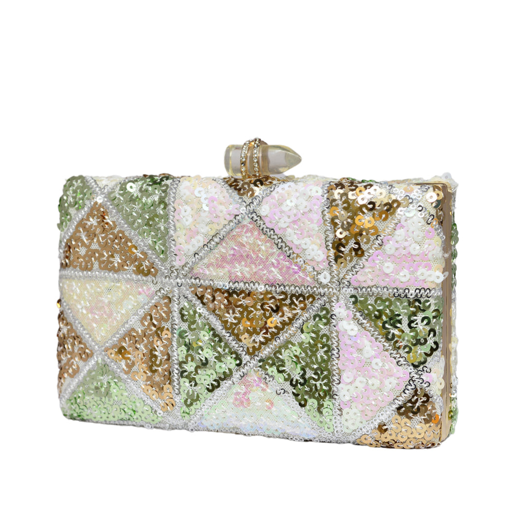 Green Pattern Sequins Clutch