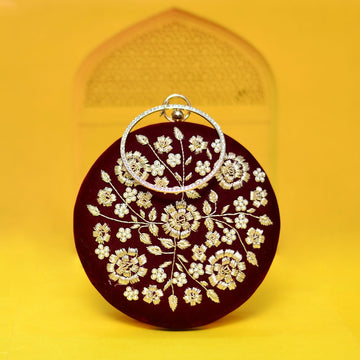 Bridal Maroon Embroidery Clutch Bag