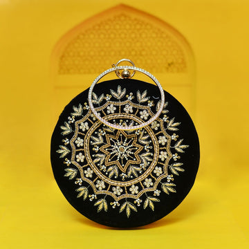 Bridal Black Embroidery Clutch Bag