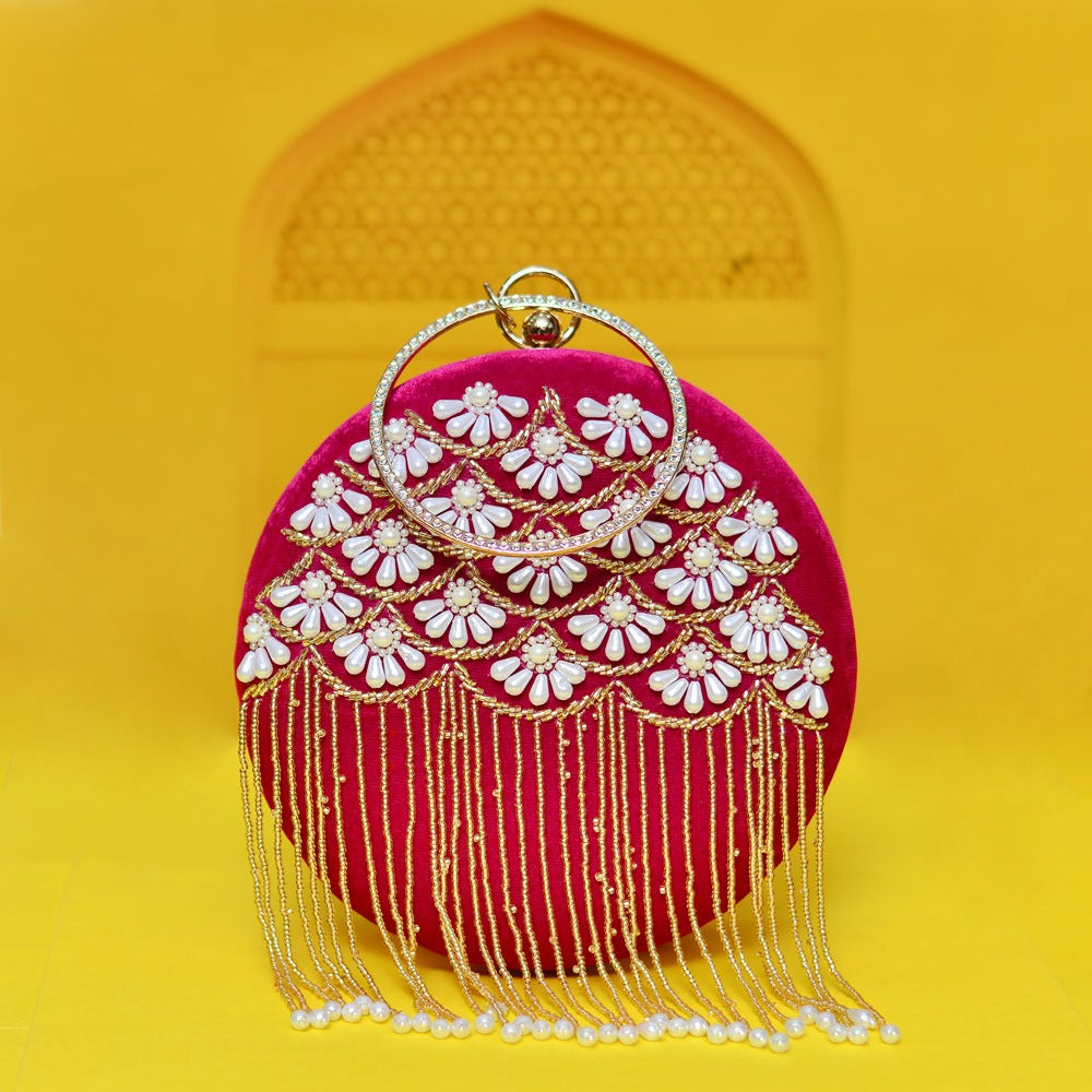 Bridal Red Embroidery Clutch Bag