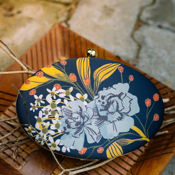 Oval Flower Printed Clutch