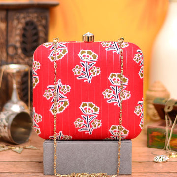 Red Floral Fabric Clutch