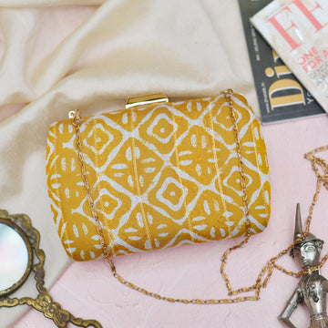 Yellow Pattern Fabric Clutch