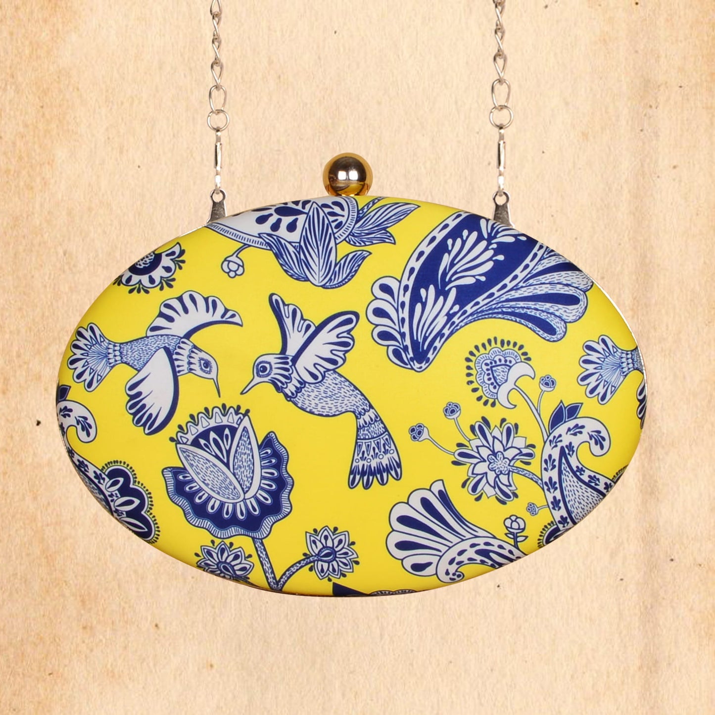 Artklim Yellow & Blue Birds Madhubani Print Clutch